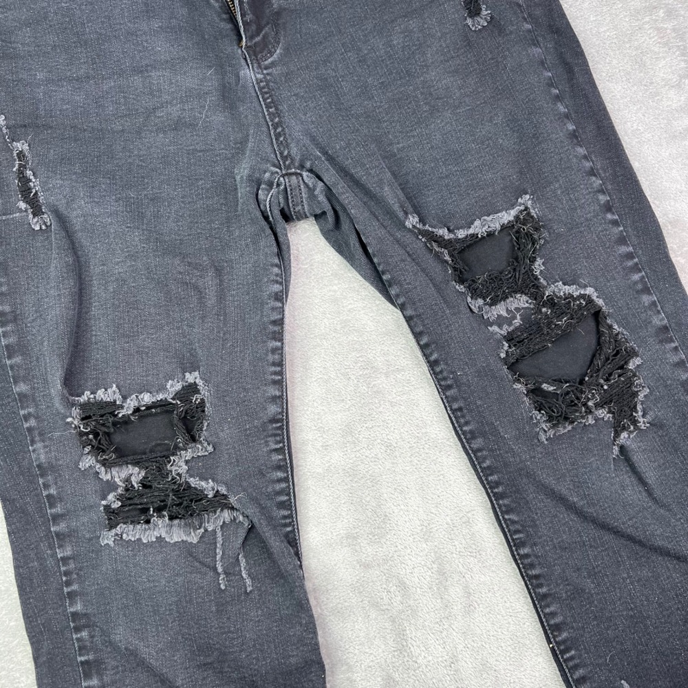 Judy Blue Boyfriend Jeans Womens 13/31 Black Solid Distressed Stretch Denim - Picture 4 of 16